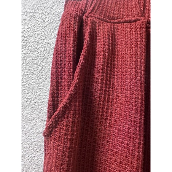 Waffle Knit 2-Piece Pajama Set Womens Medium Red Lounge Cozy Warm Stretch Comfy - Picture 10 of 13